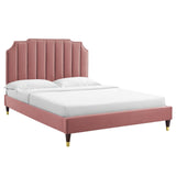 Modway Furniture Colette Queen Performance Velvet Platform Bed 0423 Dusty Rose MOD-6584-DUS