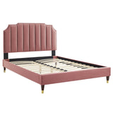 Modway Furniture Colette Queen Performance Velvet Platform Bed 0423 Dusty Rose MOD-6584-DUS