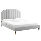 Modway Furniture Colette Queen Performance Velvet Platform Bed 0423 Light Gray MOD-6584-LGR