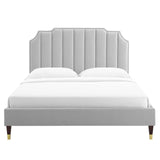 Modway Furniture Colette Queen Performance Velvet Platform Bed 0423 Light Gray MOD-6584-LGR