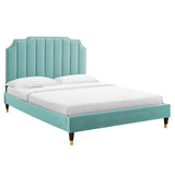 Modway Furniture Colette Queen Performance Velvet Platform Bed 0423 Mint MOD-6584-MIN