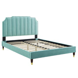 Modway Furniture Colette Queen Performance Velvet Platform Bed 0423 Mint MOD-6584-MIN