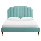 Modway Furniture Colette Queen Performance Velvet Platform Bed 0423 Mint MOD-6584-MIN