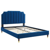 Modway Furniture Colette Queen Performance Velvet Platform Bed 0423 Navy MOD-6584-NAV