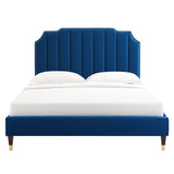 Modway Furniture Colette Queen Performance Velvet Platform Bed 0423 Navy MOD-6584-NAV