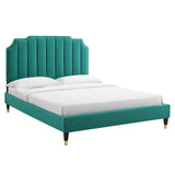 Modway Furniture Colette Queen Performance Velvet Platform Bed 0423 Teal MOD-6584-TEA