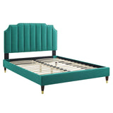 Modway Furniture Colette Queen Performance Velvet Platform Bed 0423 Teal MOD-6584-TEA