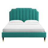 Modway Furniture Colette Queen Performance Velvet Platform Bed 0423 Teal MOD-6584-TEA