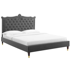 Modway Furniture Clara Performance Velvet Queen Platform Bed XRXT Charcaol MOD-6593-CHA