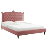 Modway Furniture Clara Performance Velvet Queen Platform Bed XRXT Dusty Rose MOD-6593-DUS