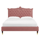 Modway Furniture Clara Performance Velvet Queen Platform Bed XRXT Dusty Rose MOD-6593-DUS