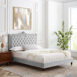 Modway Furniture Clara Performance Velvet Queen Platform Bed XRXT Light Gray MOD-6593-LGR