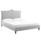 Modway Furniture Clara Performance Velvet Queen Platform Bed XRXT Light Gray MOD-6593-LGR