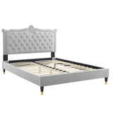 Modway Furniture Clara Performance Velvet Queen Platform Bed XRXT Light Gray MOD-6593-LGR