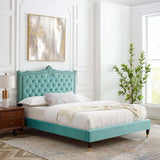 Modway Furniture Clara Performance Velvet Queen Platform Bed XRXT Mint MOD-6593-MIN