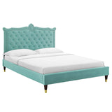 Modway Furniture Clara Performance Velvet Queen Platform Bed XRXT Mint MOD-6593-MIN