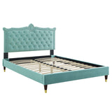 Modway Furniture Clara Performance Velvet Queen Platform Bed XRXT Mint MOD-6593-MIN