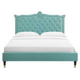 Modway Furniture Clara Performance Velvet Queen Platform Bed XRXT Mint MOD-6593-MIN