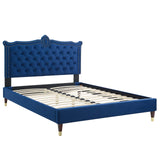 Modway Furniture Clara Performance Velvet Queen Platform Bed XRXT Navy MOD-6593-NAV