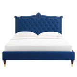 Modway Furniture Clara Performance Velvet Queen Platform Bed XRXT Navy MOD-6593-NAV