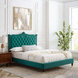 Modway Furniture Clara Performance Velvet Queen Platform Bed XRXT Teal MOD-6593-TEA