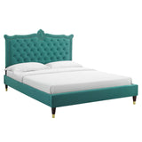 Modway Furniture Clara Performance Velvet Queen Platform Bed XRXT Teal MOD-6593-TEA