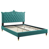 Modway Furniture Clara Performance Velvet Queen Platform Bed XRXT Teal MOD-6593-TEA