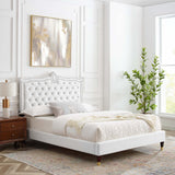 Modway Furniture Clara Performance Velvet Queen Platform Bed XRXT White MOD-6593-WHI