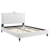 Modway Furniture Clara Performance Velvet Queen Platform Bed XRXT White MOD-6593-WHI