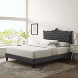 Modway Furniture Clara Performance Velvet Queen Platform Bed XRXT Charcaol MOD-6594-CHA