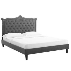 Modway Furniture Clara Performance Velvet Queen Platform Bed XRXT Charcaol MOD-6594-CHA