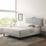 Modway Furniture Clara Performance Velvet Queen Platform Bed XRXT Light Gray MOD-6594-LGR