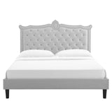 Modway Furniture Clara Performance Velvet Queen Platform Bed XRXT Light Gray MOD-6594-LGR