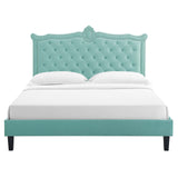 Modway Furniture Clara Performance Velvet Queen Platform Bed XRXT Mint MOD-6594-MIN