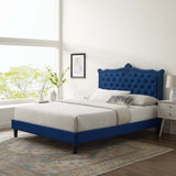 Modway Furniture Clara Performance Velvet Queen Platform Bed XRXT Navy MOD-6594-NAV