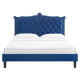 Modway Furniture Clara Performance Velvet Queen Platform Bed XRXT Navy MOD-6594-NAV