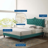 Modway Furniture Clara Performance Velvet Queen Platform Bed XRXT Teal MOD-6594-TEA