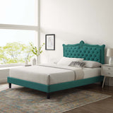 Modway Furniture Clara Performance Velvet Queen Platform Bed XRXT Teal MOD-6594-TEA