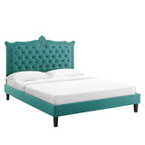 Modway Furniture Clara Performance Velvet Queen Platform Bed XRXT Teal MOD-6594-TEA