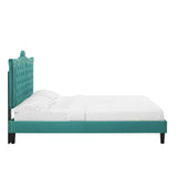 Modway Furniture Clara Performance Velvet Queen Platform Bed XRXT Teal MOD-6594-TEA