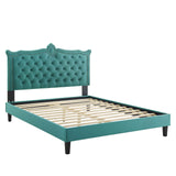 Modway Furniture Clara Performance Velvet Queen Platform Bed XRXT Teal MOD-6594-TEA
