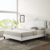 Modway Furniture Clara Performance Velvet Queen Platform Bed XRXT White MOD-6594-WHI