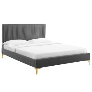 Peyton Performance Velvet Queen Platform Bed Charcoal MOD-6595-CHA