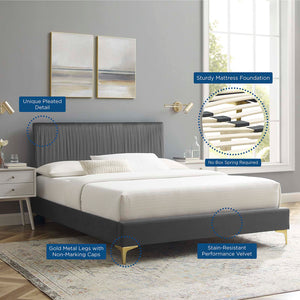 Peyton Performance Velvet Queen Platform Bed Charcoal MOD-6595-CHA