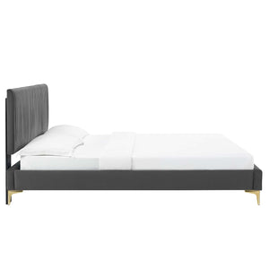 Peyton Performance Velvet Queen Platform Bed Charcoal MOD-6595-CHA