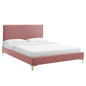 Peyton Performance Velvet Queen Platform Bed Dusty Rose MOD-6595-DUS