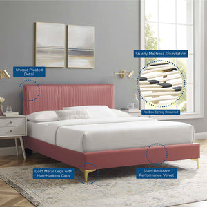 Peyton Performance Velvet Queen Platform Bed Dusty Rose MOD-6595-DUS