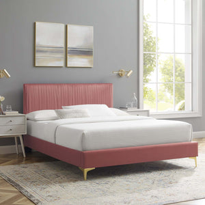 Peyton Performance Velvet Queen Platform Bed Dusty Rose MOD-6595-DUS