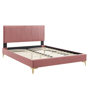 Peyton Performance Velvet Queen Platform Bed Dusty Rose MOD-6595-DUS