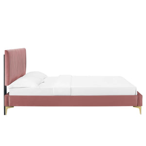 Peyton Performance Velvet Queen Platform Bed Dusty Rose MOD-6595-DUS